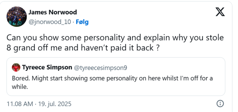 Stjal Simpson 8.000 £ fra Norwood?